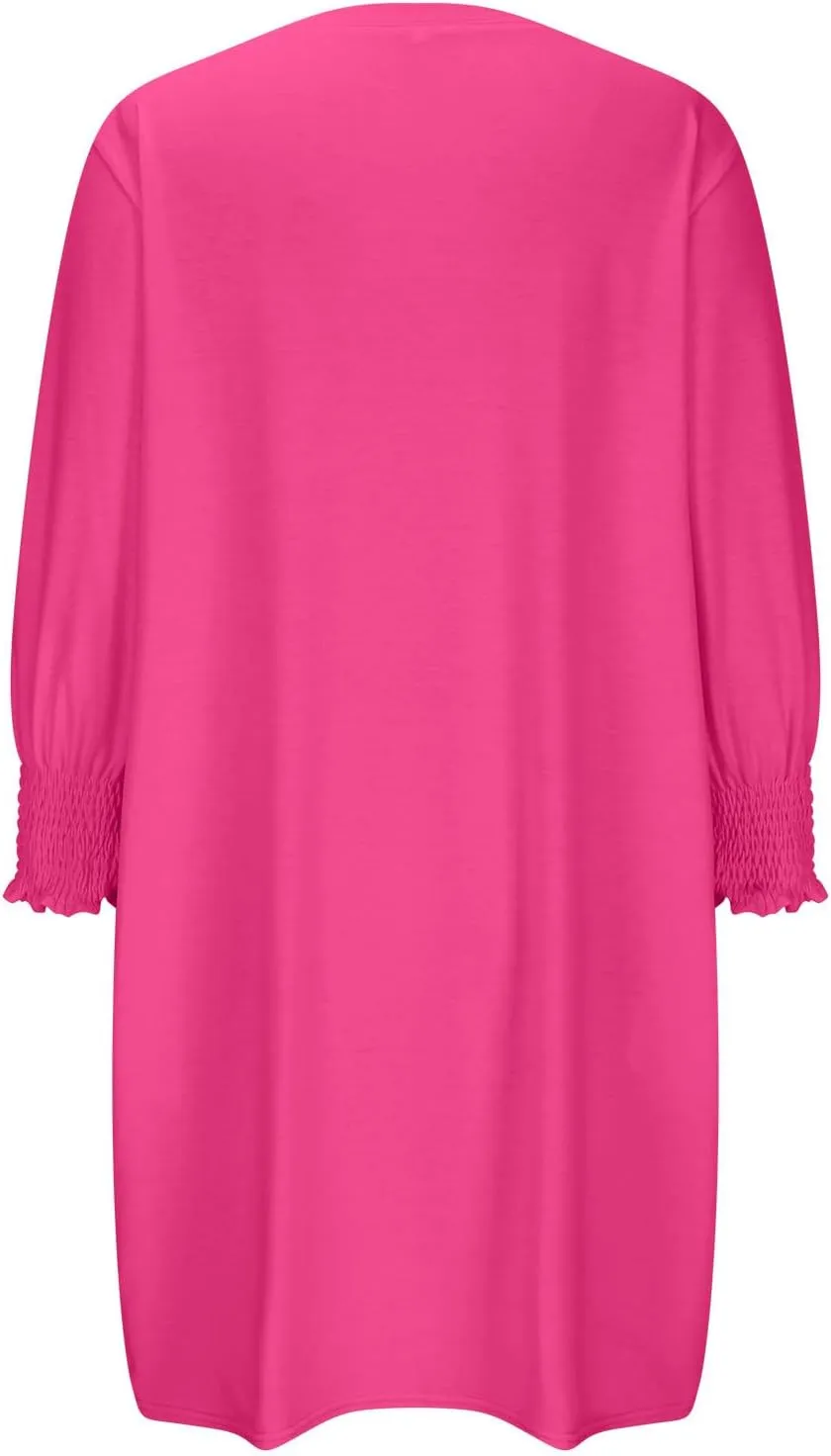 Womens Dresses 2025 Spring 3/4 Sleeve Fashion Dresses Crewneck Casual Mini Dress with Pockets Trendy Summer Outfits