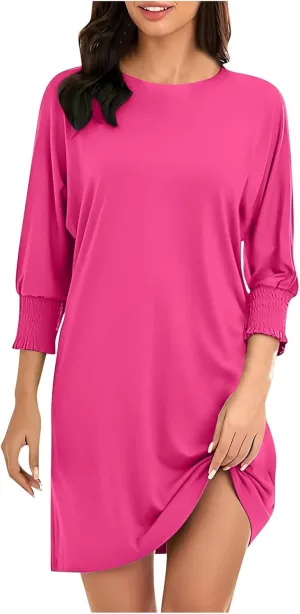 Womens Dresses 2025 Spring 3/4 Sleeve Fashion Dresses Crewneck Casual Mini Dress with Pockets Trendy Summer Outfits