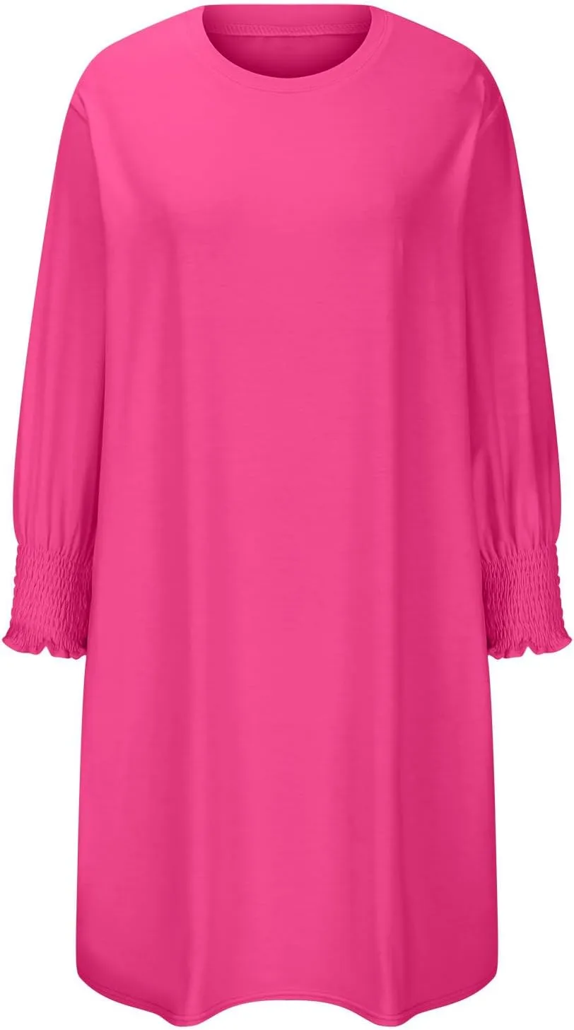 Womens Dresses 2025 Spring 3/4 Sleeve Fashion Dresses Crewneck Casual Mini Dress with Pockets Trendy Summer Outfits