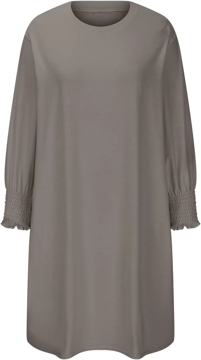 Womens Dresses 2025 Spring 3/4 Sleeve Fashion Dresses Crewneck Casual Mini Dress with Pockets Trendy Summer Outfits