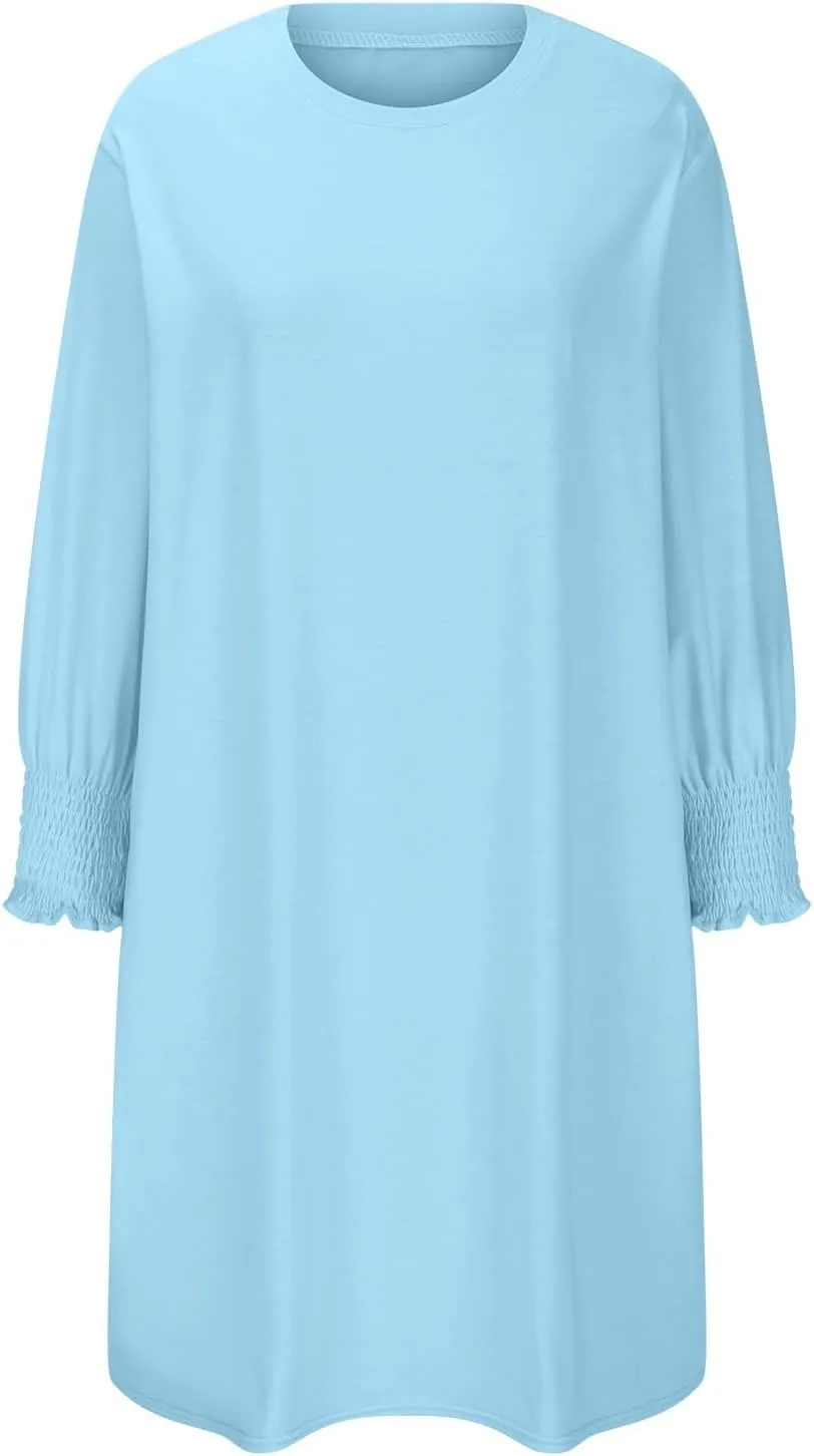 Womens Dresses 2025 Spring 3/4 Sleeve Fashion Dresses Crewneck Casual Mini Dress with Pockets Trendy Summer Outfits