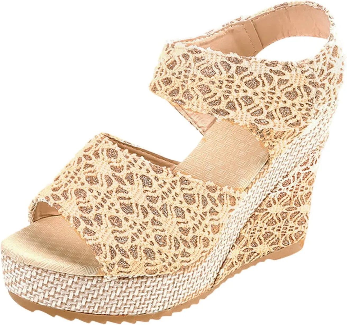 Womens Espadrilles Wedge Sandals Platform Heels Ankle Strap Open Toe Sandals, Fish Mouth Elegant Floral Classic Wedges Summer Platform Espadrille Comfortable Beach Dress Shoes