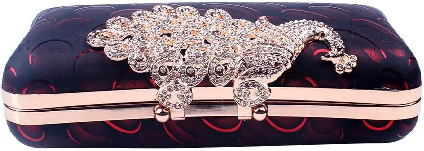Women's Evening Handbags Peacock Print and Closure Women's Clutch Handbags Ladies Purses for Bridal Wedding Party Burgundy