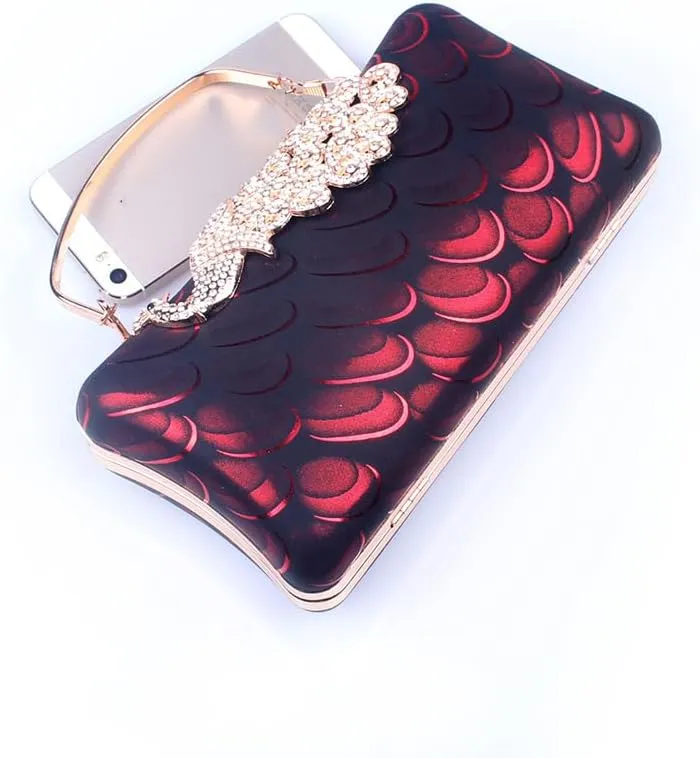 Women's Evening Handbags Peacock Print and Closure Women's Clutch Handbags Ladies Purses for Bridal Wedding Party Burgundy
