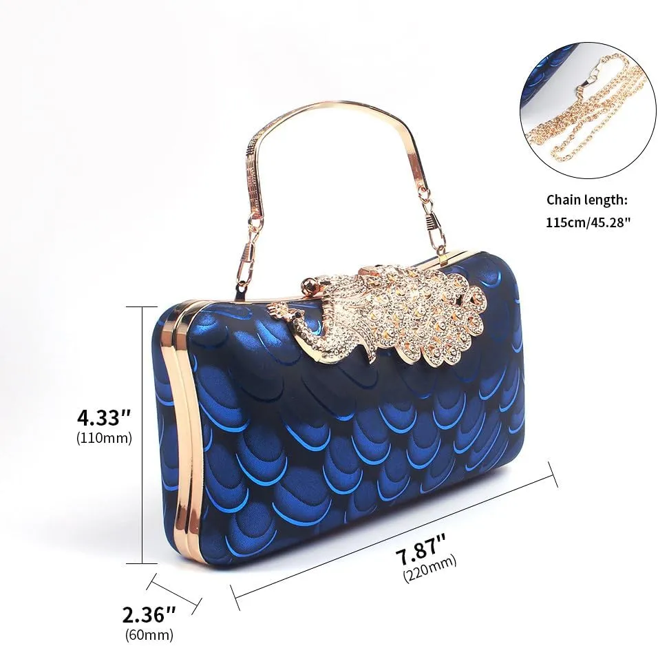Women's Evening Handbags Peacock Print and Closure Women's Clutch Handbags Ladies Purses for Bridal Wedding Party Gold