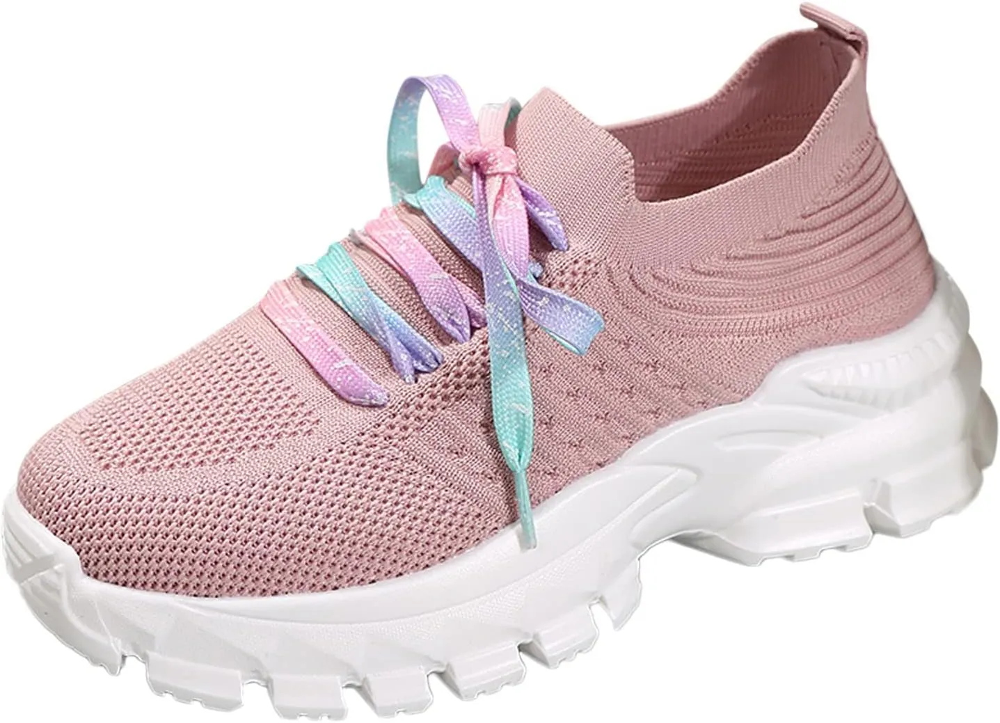 Women's Fashion Sneakers - Sports Shoes, Thick Soles, Non-Slip, Breathable Mesh, Colorful Casual Art Yoga Footwear (5 UK Soft red)