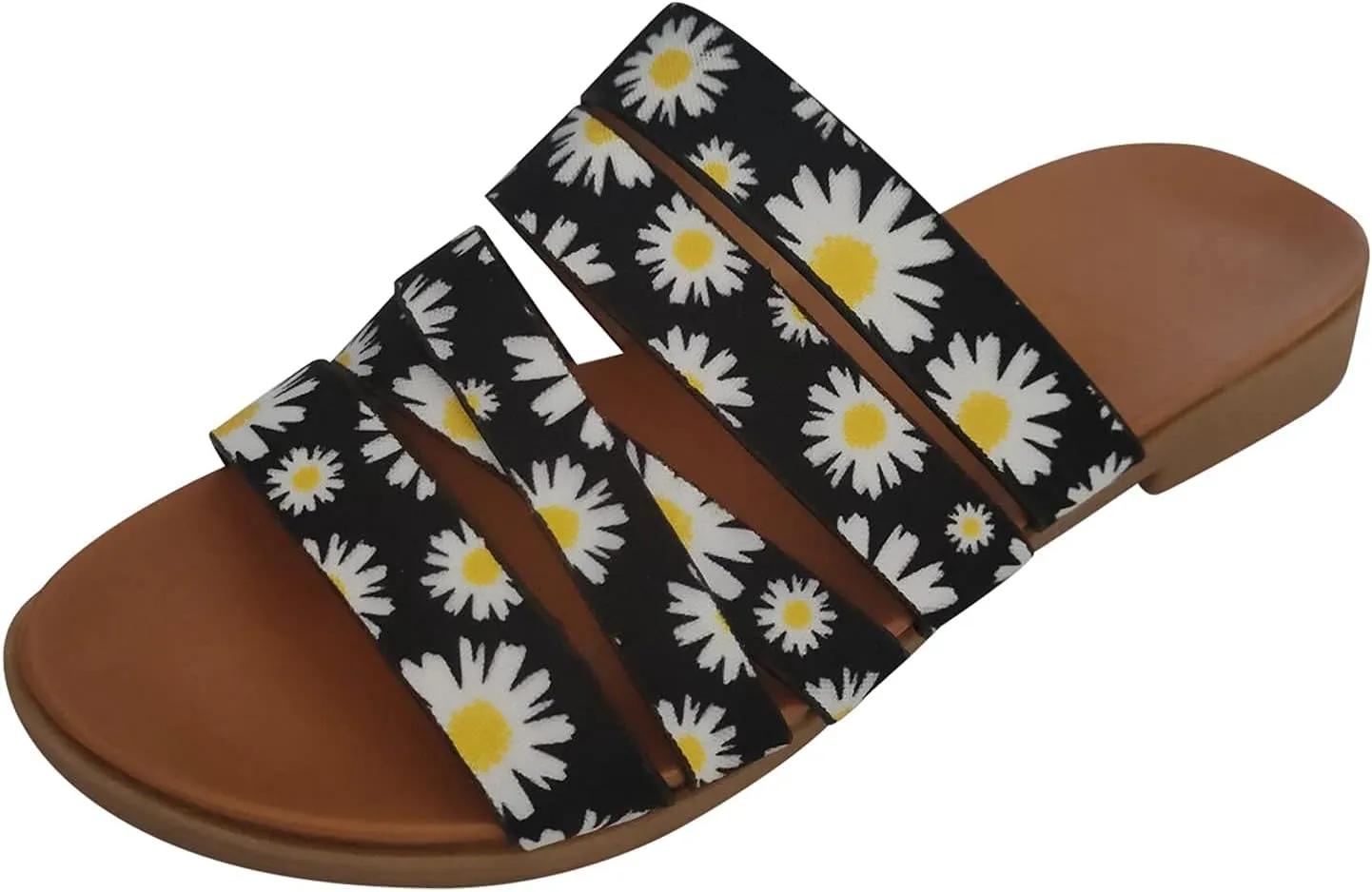 Womens Flat Sandals Gladiator Slip On Flats Sunflower Open Toe Slide Sandals, Casual Beach Boho Dress Shoes Ankle Strap Non Slip Walking Slippers All Day Comfort