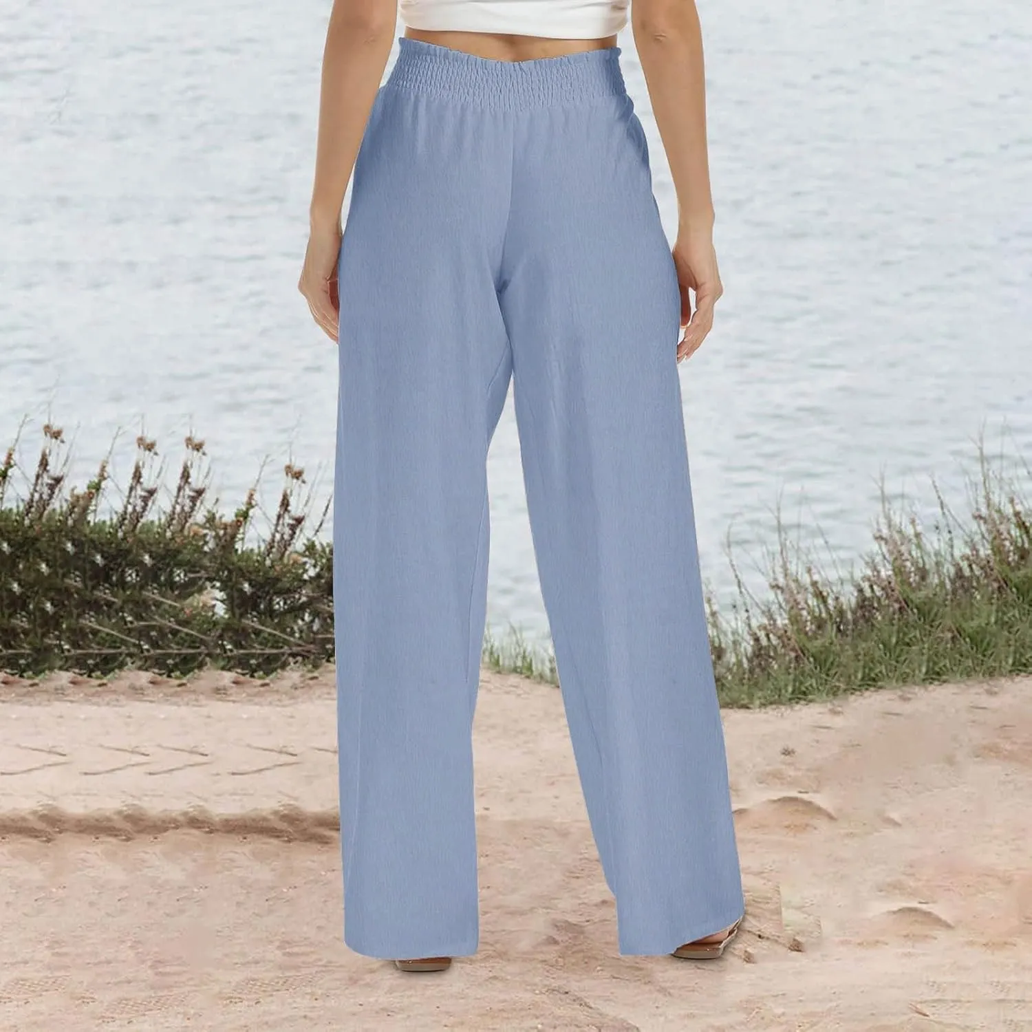 Women's Flowy Wide Leg Boho Yoga Pants, High Elastic Waist Baggy Solid Casual Trouser, Summer Fashion Work Pant