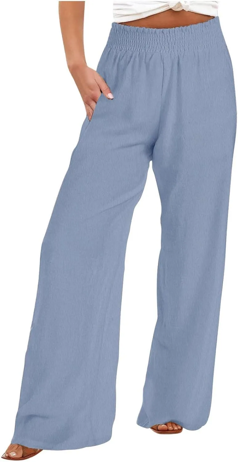 Women's Flowy Wide Leg Boho Yoga Pants, High Elastic Waist Baggy Solid Casual Trouser, Summer Fashion Work Pant
