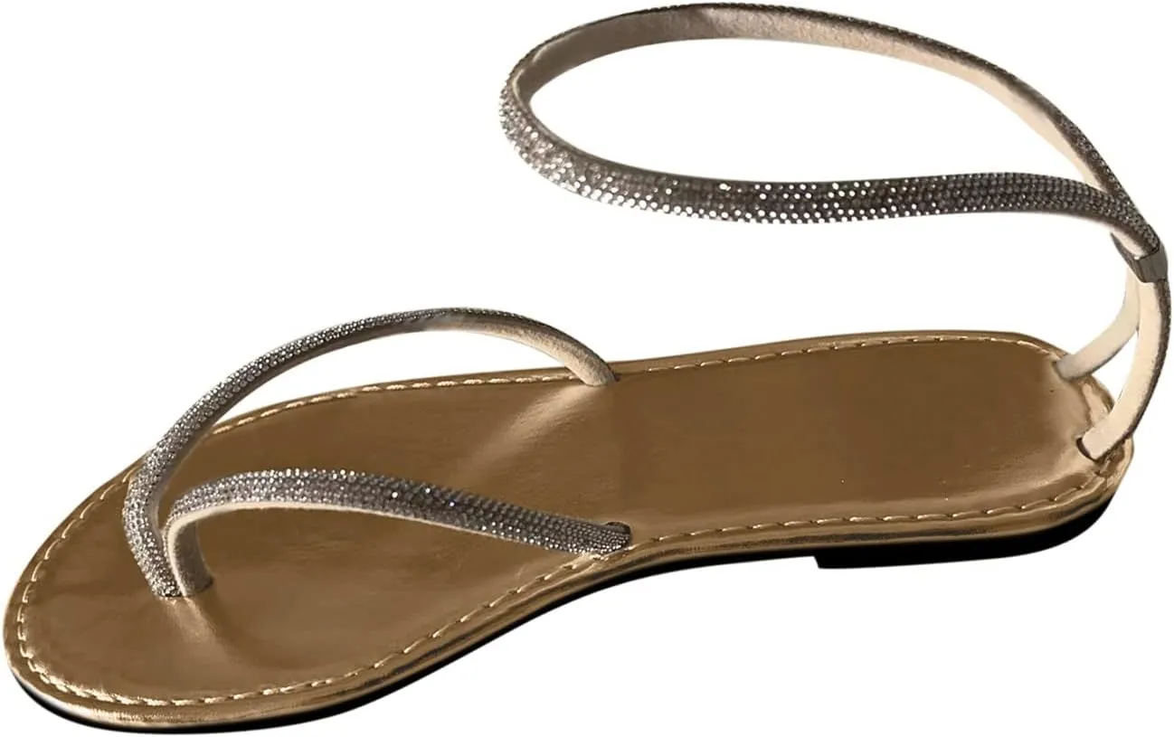 Women's High Elastic Thong Sandals Clip Toe Rhinestone Embellished Slipper Summer Stretch Strappy Flat Flip Flop