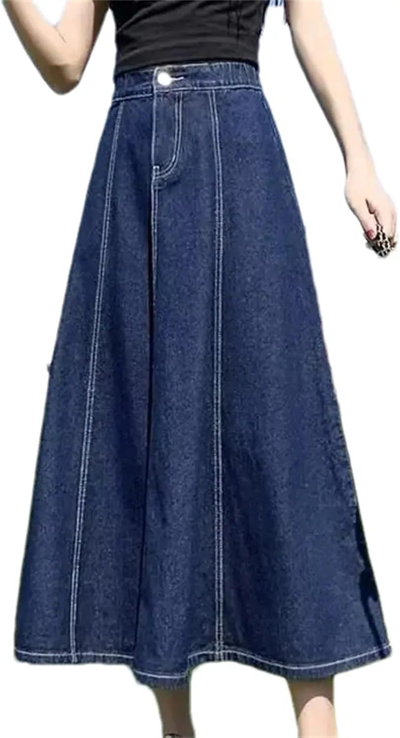 Women's High-Waisted A-Line Denim Skirt  Casual Versatile Medium-Length Summer Dress with Stretch High Waist