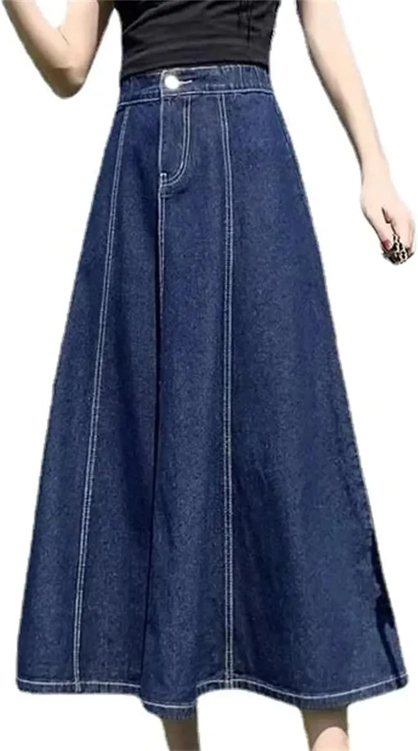 Women's High-Waisted A-Line Denim Skirt  Casual Versatile Medium-Length Summer Dress with Stretch High Waist