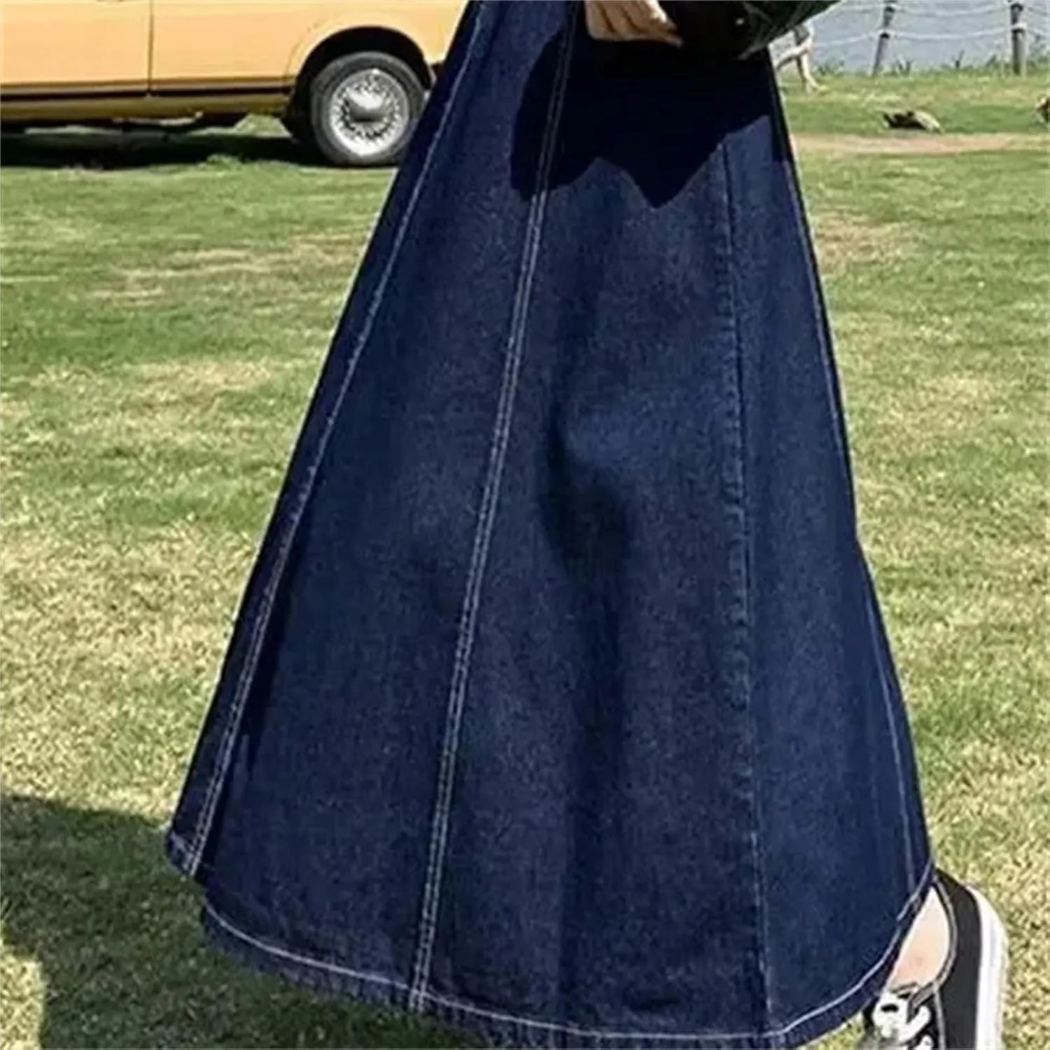 Women's High-Waisted A-Line Denim Skirt  Casual Versatile Medium-Length Summer Dress with Stretch High Waist