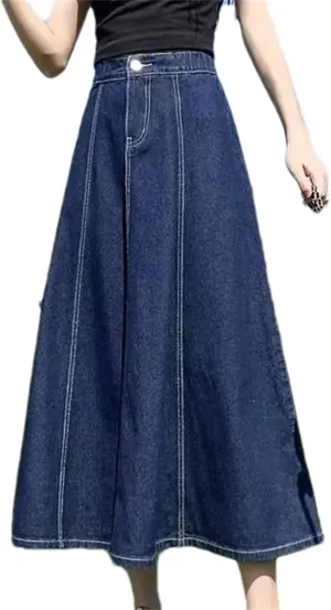 Women's High-Waisted A-Line Denim Skirt  Casual Versatile Medium-Length Summer Dress with Stretch High Waist