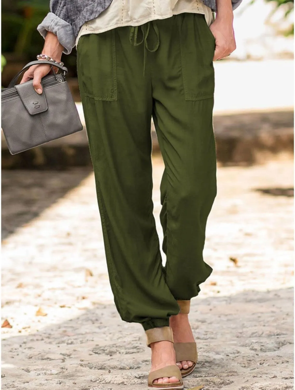 Women's Joggers Pants Casual Baggy Drawstring Tapered Sweatpants Cargo Hippie Loose Fit Trousers with Multi-Pocket