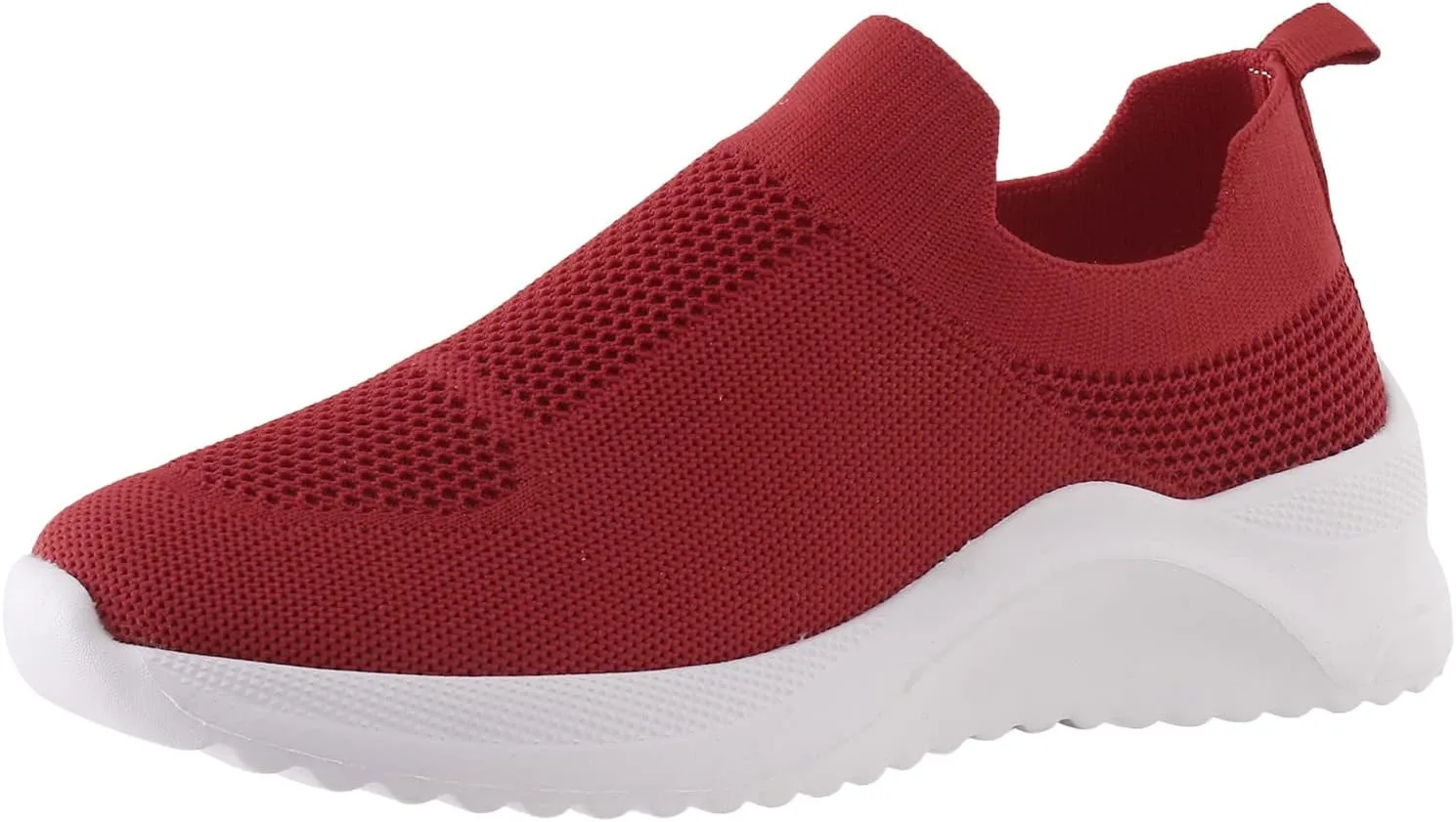 Womens Lightweight Slip On Platform Shoes Black Fashionable Fly Woven Mesh Breathable Casual Sports Footwear Comfortable Solid Red for