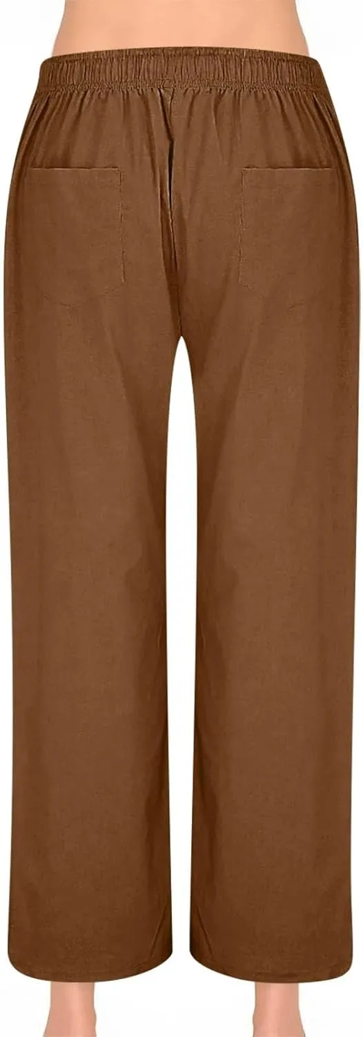Women's Linen Pants Summer Wide Pants High Waist Trouser Loose Palazzo Pant Dressy with Pockets (S-2Xl)