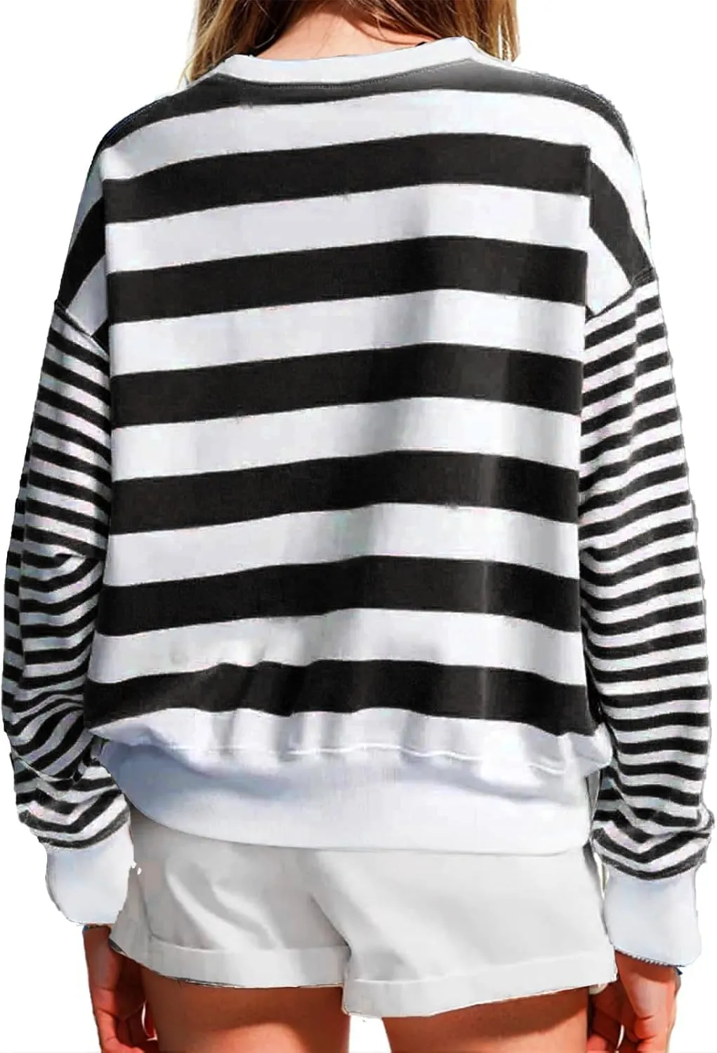 Womens Long Sleeve Shirts Cute Crewneck Pullover Tops Casual Loose Striped Blouses 2024 Fall Fashion Outfits