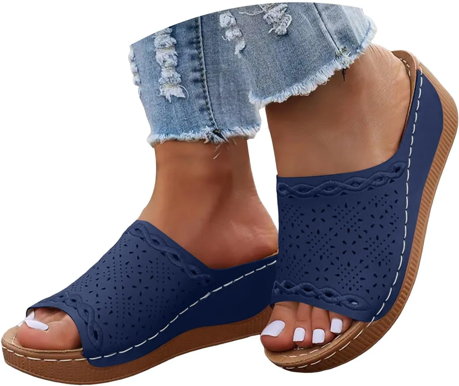 Womens Orthopedic Platform Wedge Sandals with Arch Support Open Toe Hollow Out Dressy Breathable Comfortable Slippers Cushion Summer Fashion Casual Beach Walking Vacation Footwear