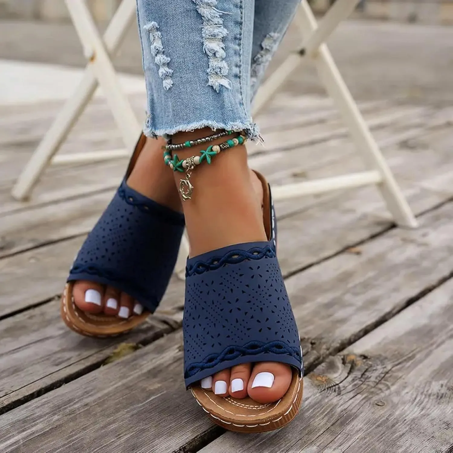 Womens Orthopedic Platform Wedge Sandals with Arch Support Open Toe Hollow Out Dressy Breathable Comfortable Slippers Cushion Summer Fashion Casual Beach Walking Vacation Footwear