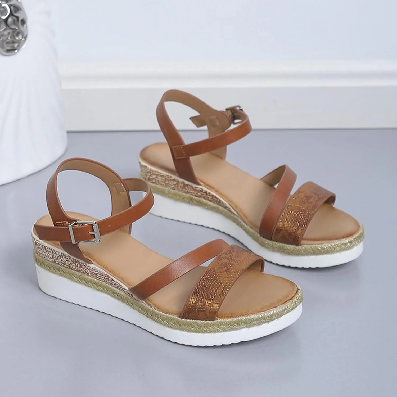 Womens Orthopedic Sandals Wedge Sandals for Women Open Toe Platform Espadrilles, Ankle Strap Slip on Sandal Beach Boho Comfortable Outdoor Shoes All Day Comfort