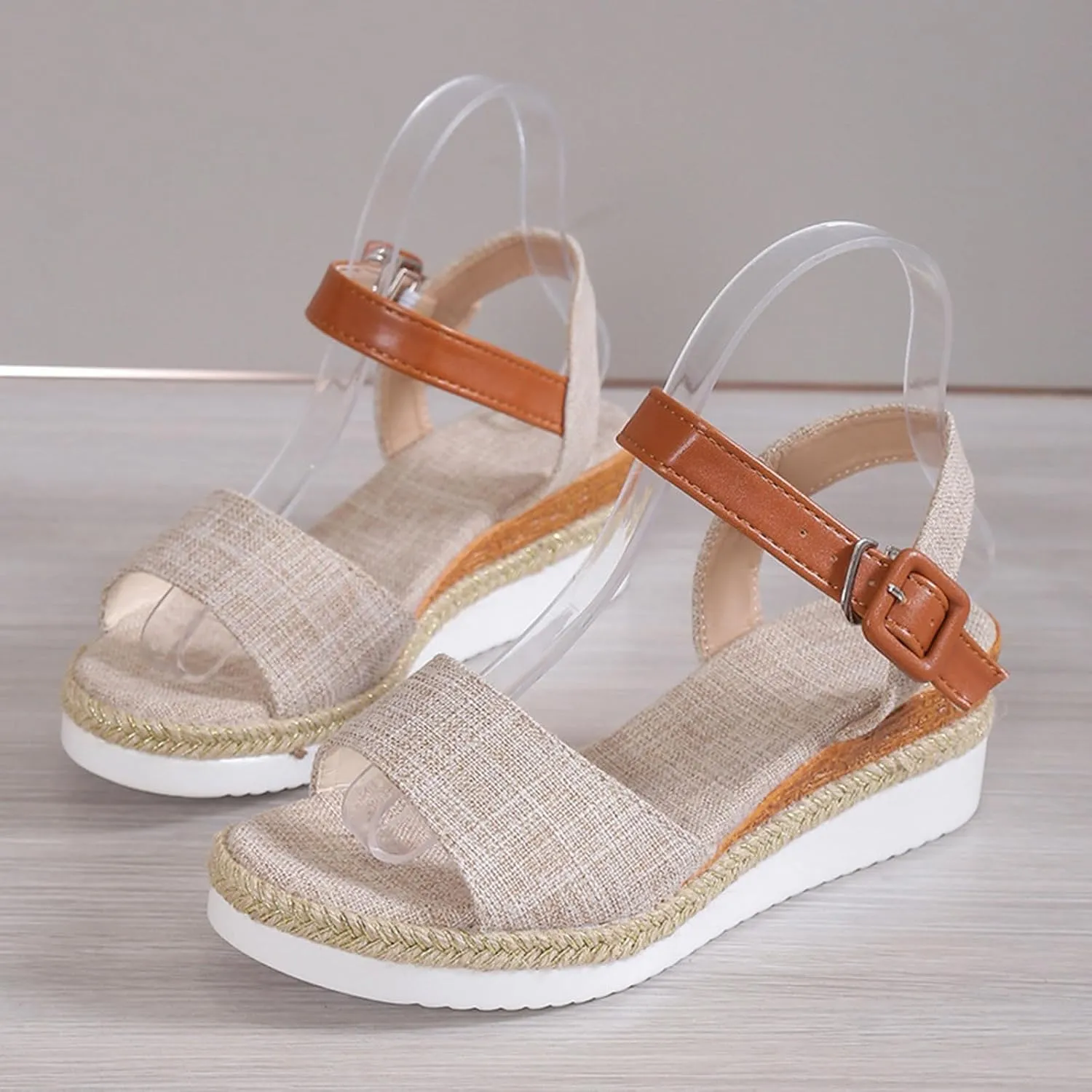 Womens Orthopedic Sandals with Arch Support Open Toe Ankle Strap Espadrilles Platform Wedge Sandals Dressy Summer Beach Casual Slip On Walking Slippers Comfortable Outdoor Shoes