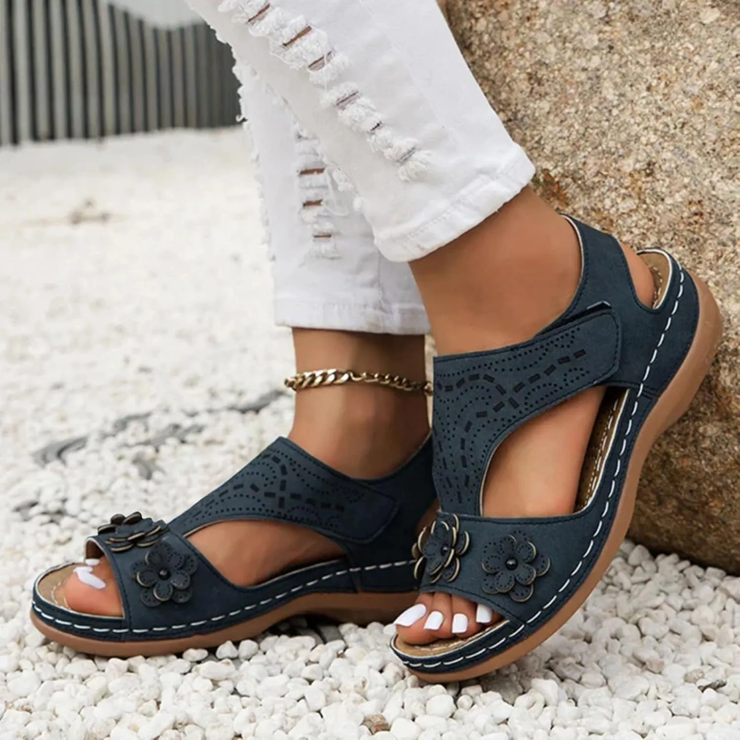 Women's Orthopedic Sport Sandals Shoes with Soft Cushion 2025 Summer Open Toe Flower Fashion Casual Boho Sandals Comfortable Fashion Non Slip Outdoor Wide Fit Walking Sandal