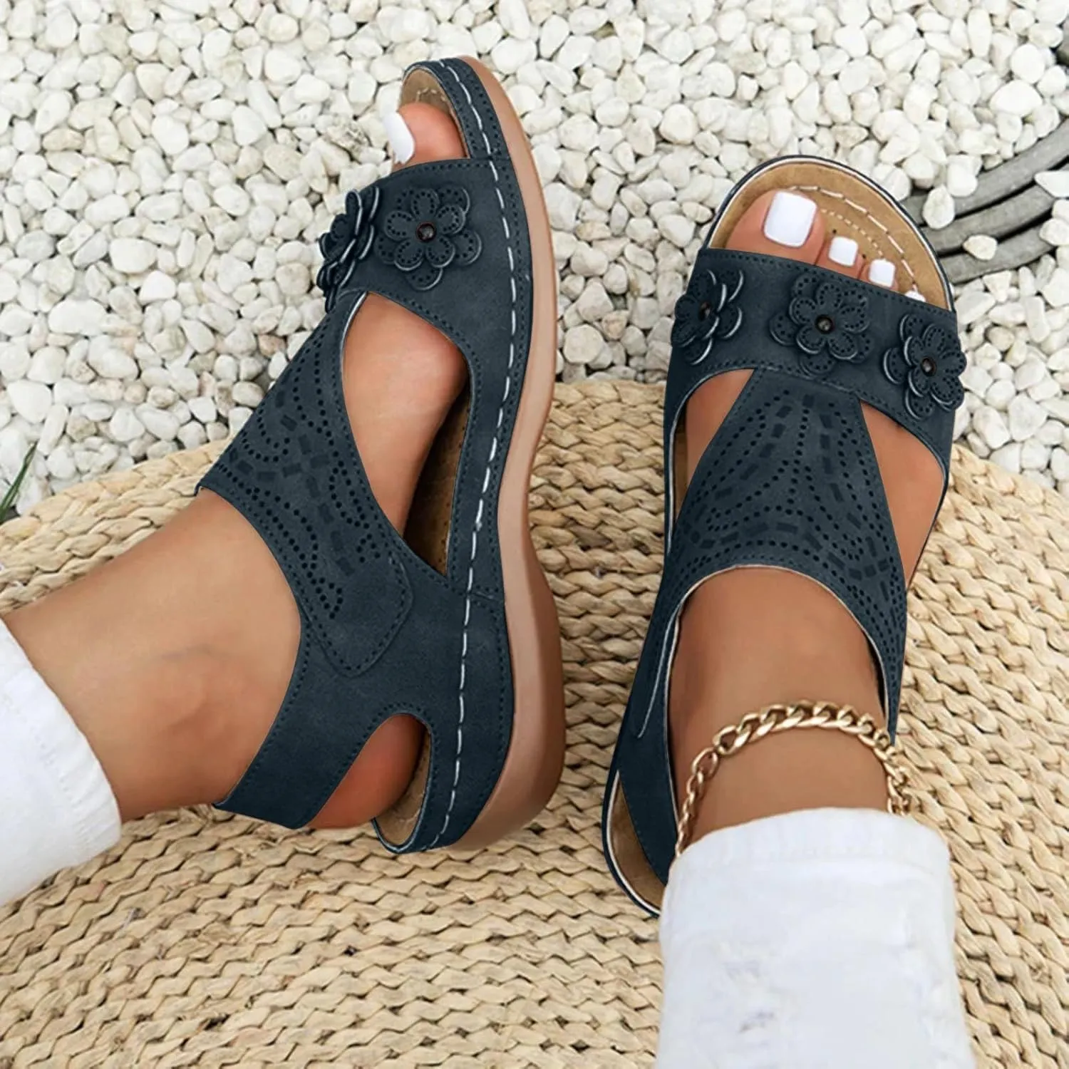 Women's Orthopedic Sport Sandals Shoes with Soft Cushion 2025 Summer Open Toe Flower Fashion Casual Boho Sandals Comfortable Fashion Non Slip Outdoor Wide Fit Walking Sandal