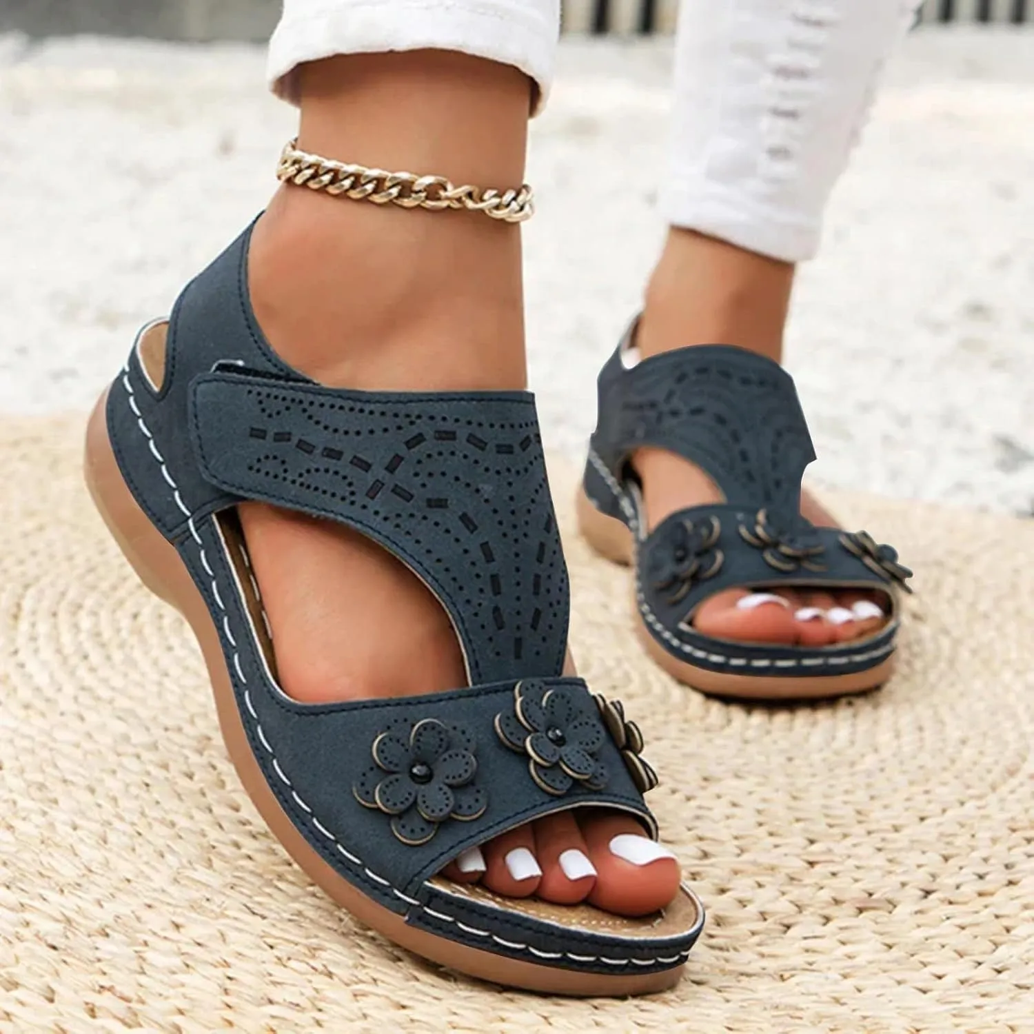 Women's Orthopedic Sport Sandals Shoes with Soft Cushion 2025 Summer Open Toe Flower Fashion Casual Boho Sandals Comfortable Fashion Non Slip Outdoor Wide Fit Walking Sandal