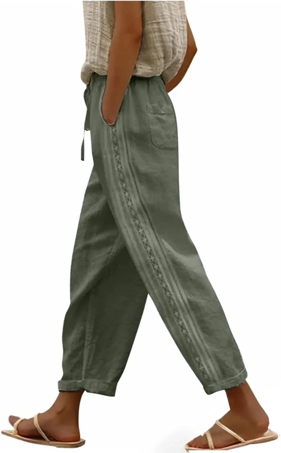 Women's Pant Cotton Linen Summer Beachwear Lightweight Elastic Waist Pants Casual Going Out Trousers 2025
