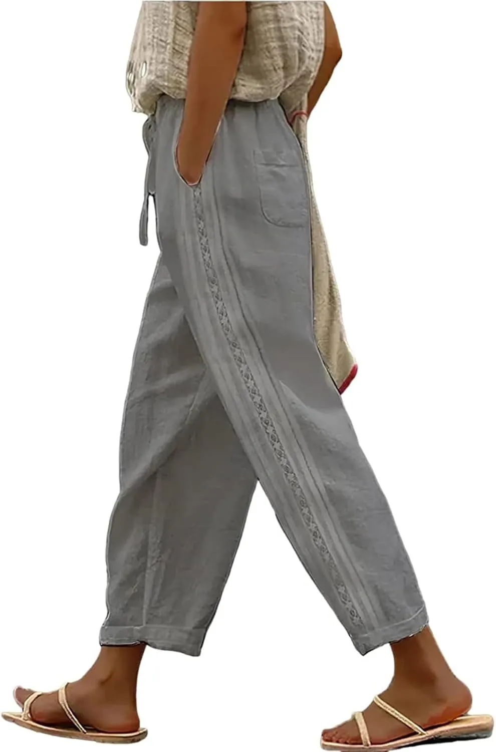 Women's Pant Cotton Linen Summer Beachwear Lightweight Elastic Waist Pants Casual Going Out Trousers 2025