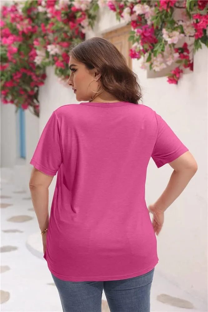 Womens Plus Size Tunic T Shirts Short Sleeve Round Neck Soft Loose Shirts Summer Casual Tops with Pocket