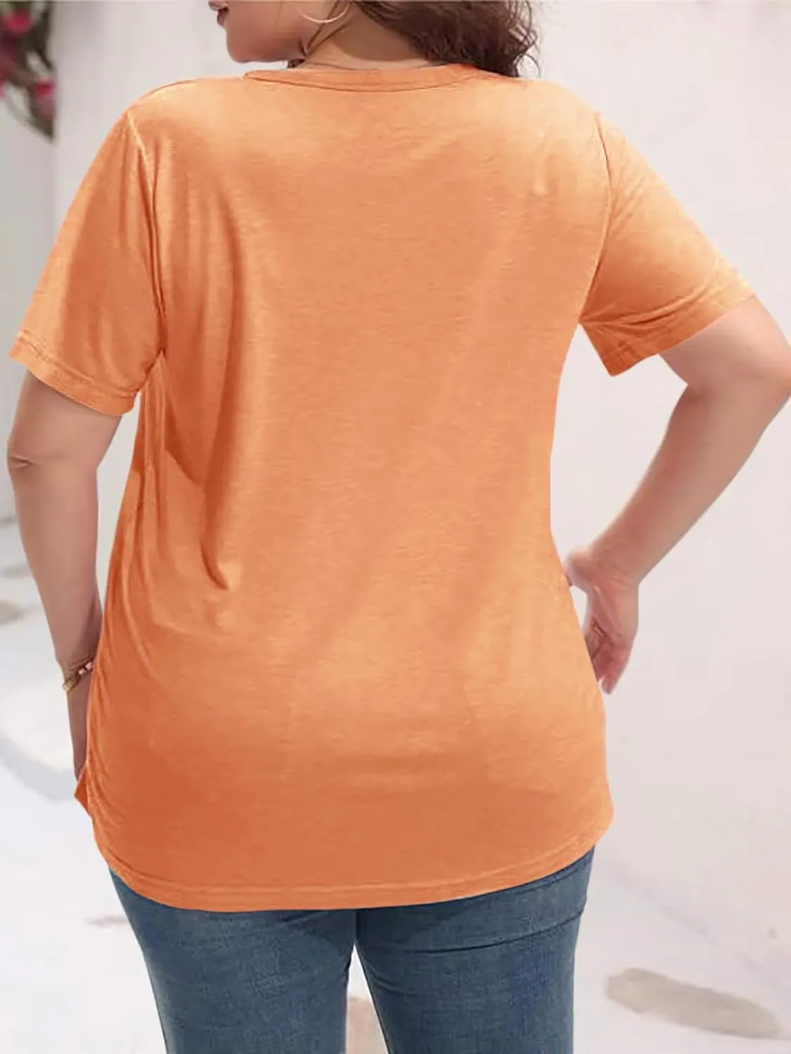 Womens Plus Size Tunic T Shirts Short Sleeve Round Neck Soft Loose Shirts Summer Casual Tops with Pocket