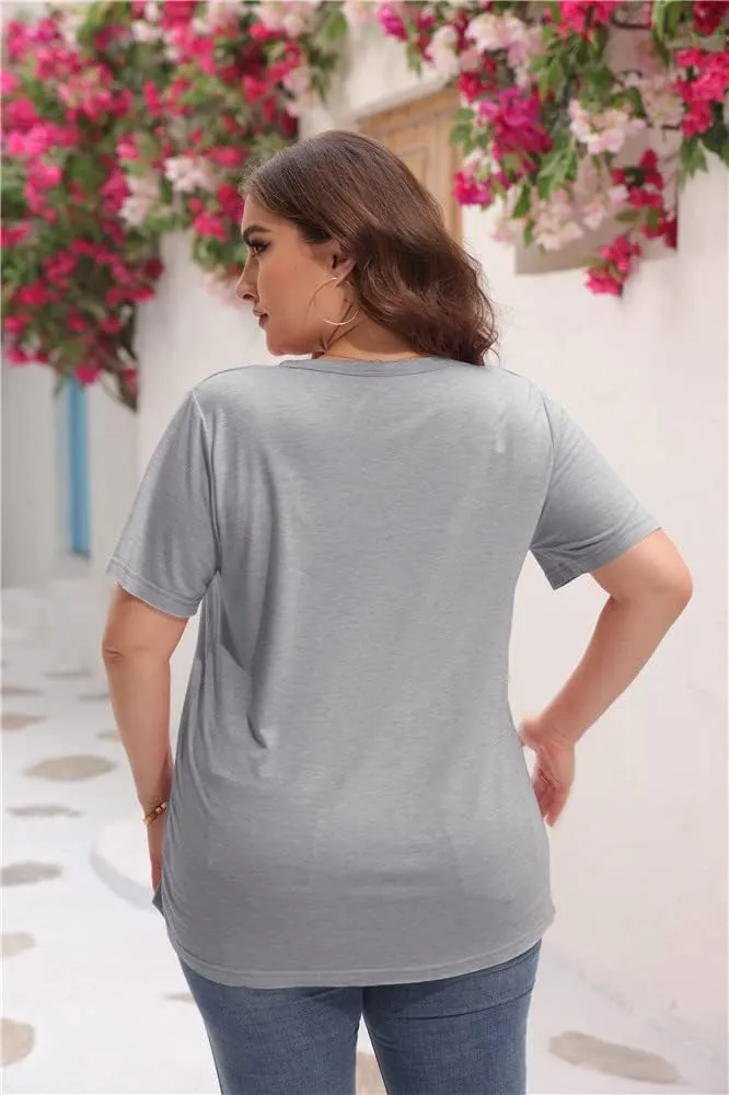 Womens Plus Size Tunic T Shirts Short Sleeve Round Neck Soft Loose Shirts Summer Casual Tops with Pocket