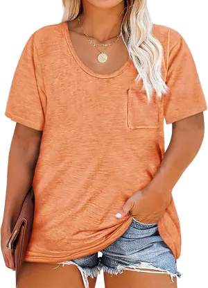 Womens Plus Size Tunic T Shirts Short Sleeve Round Neck Soft Loose Shirts Summer Casual Tops with Pocket