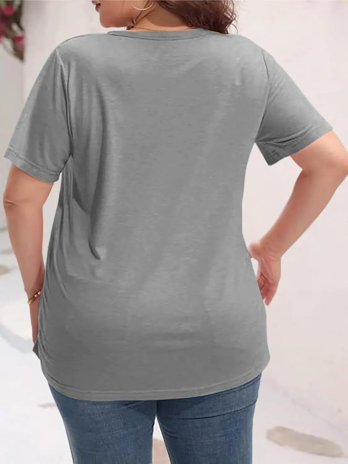 Womens Plus Size Tunic T Shirts Short Sleeve Round Neck Soft Loose Shirts Summer Casual Tops with Pocket