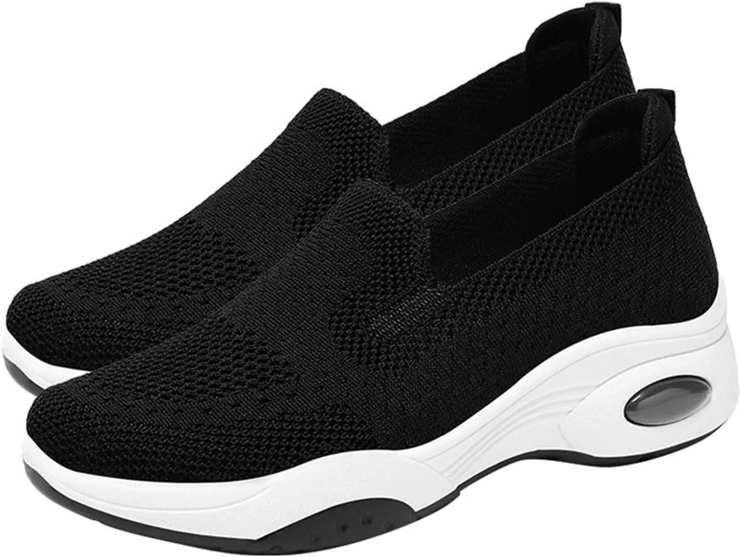 Women's Slip On Foam Walking Shoes with Breathable Woven Casual and Sports Platform Shoes in Silver (4 UK Black)