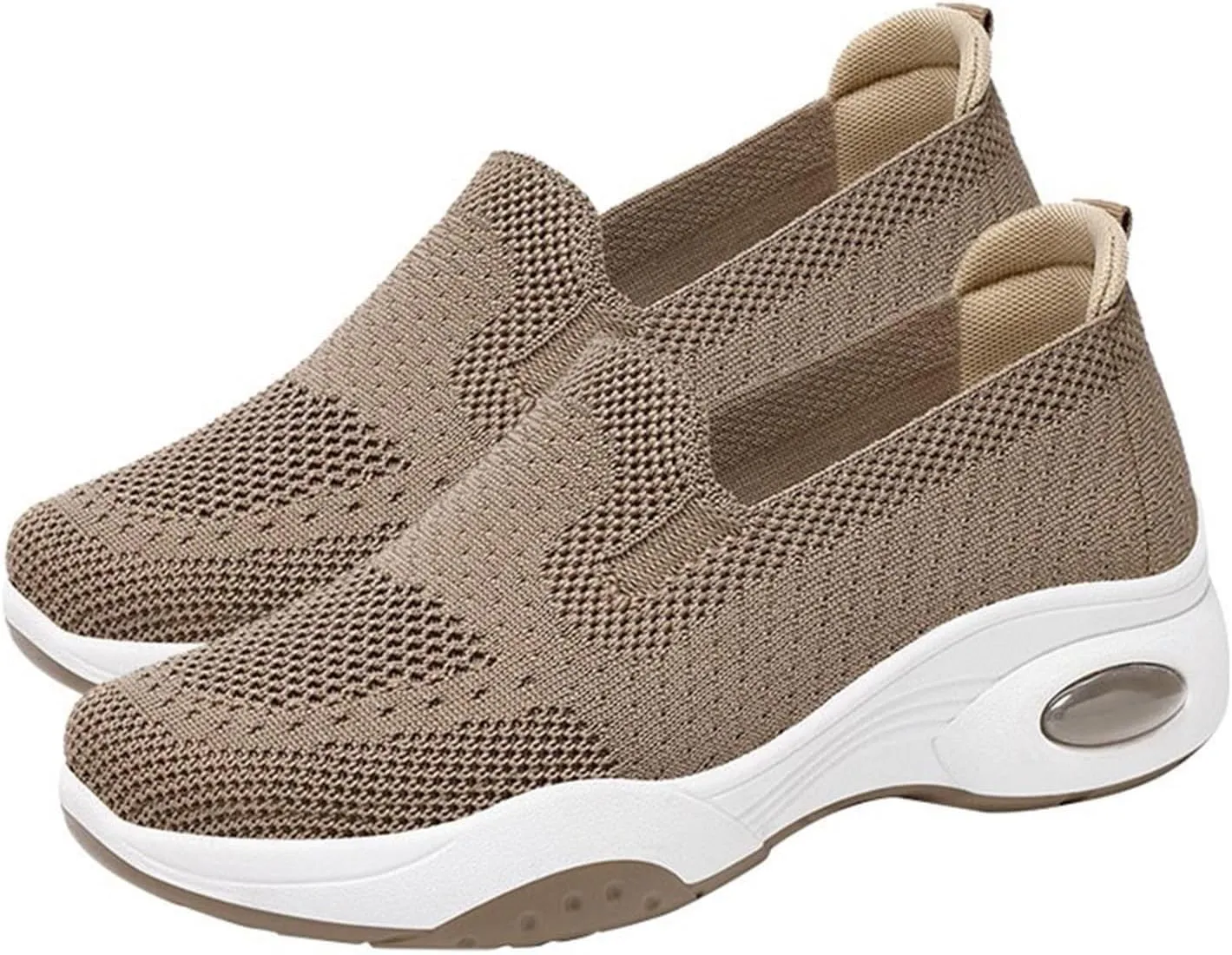 Women's Slip On Foam Walking Shoes with Breathable Woven Casual and Sports Platform Shoes in Silver (5 UK Coffee)