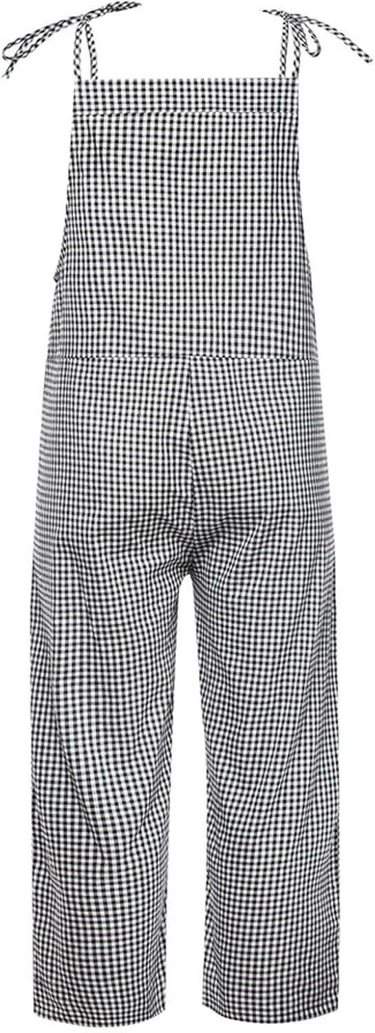 Womens Striped Plaid Jumpsuit Summer Overalls Big Pockets Plus Size Baggy Casual Romper 2024 Trend Outdoor Versatile Playsuit