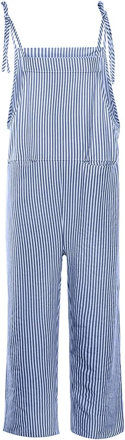 Womens Striped Plaid Jumpsuit Summer Overalls Big Pockets Plus Size Baggy Casual Romper 2024 Trend Outdoor Versatile Playsuit