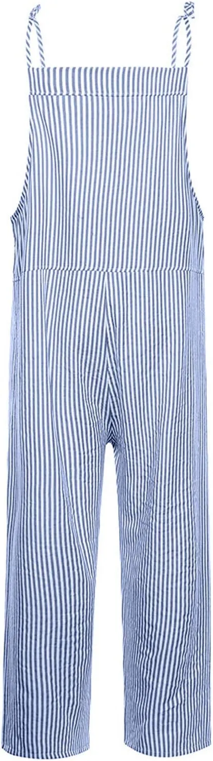Womens Striped Plaid Jumpsuit Summer Overalls Big Pockets Plus Size Baggy Casual Romper 2024 Trend Outdoor Versatile Playsuit