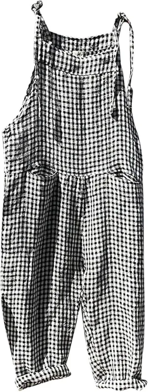 Womens Striped Plaid Jumpsuit Summer Overalls Big Pockets Plus Size Baggy Casual Romper 2024 Trend Outdoor Versatile Playsuit