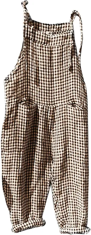 Womens Striped Plaid Jumpsuit Summer Overalls Big Pockets Plus Size Baggy Casual Romper 2024 Trend Outdoor Versatile Playsuit