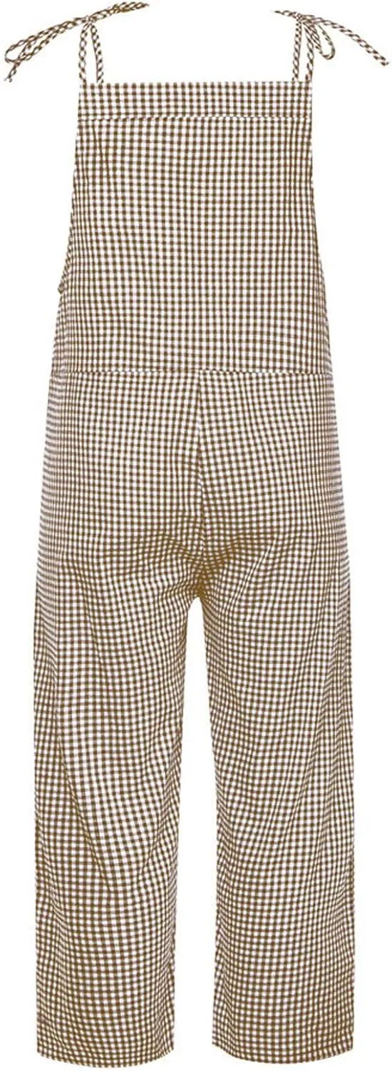 Womens Striped Plaid Jumpsuit Summer Overalls Big Pockets Plus Size Baggy Casual Romper 2024 Trend Outdoor Versatile Playsuit