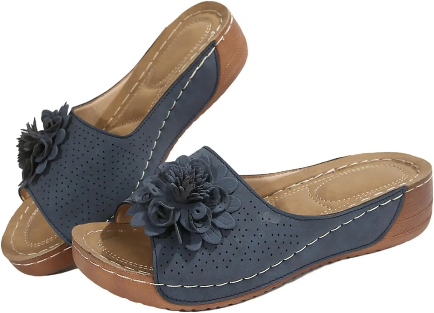 Womens Summer Beach Sandals Wedge Low Heels Open Toe Platform Slides Slipper for Women Dressy Comfortable Casual Slip On Walking Shoes