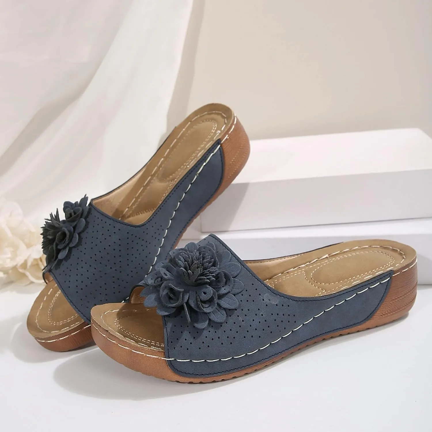 Womens Summer Beach Sandals Wedge Low Heels Open Toe Platform Slides Slipper for Women Dressy Comfortable Casual Slip On Walking Shoes