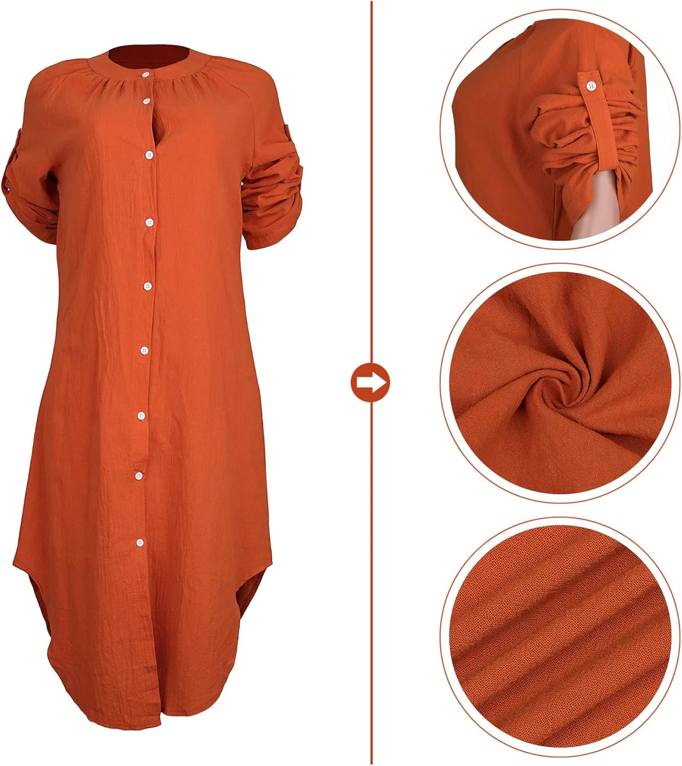 Womens Summer Button Down Rolled-Up Sleeve Loose Casual Side Split Shirt Dresses Swimsuit Cover Ups