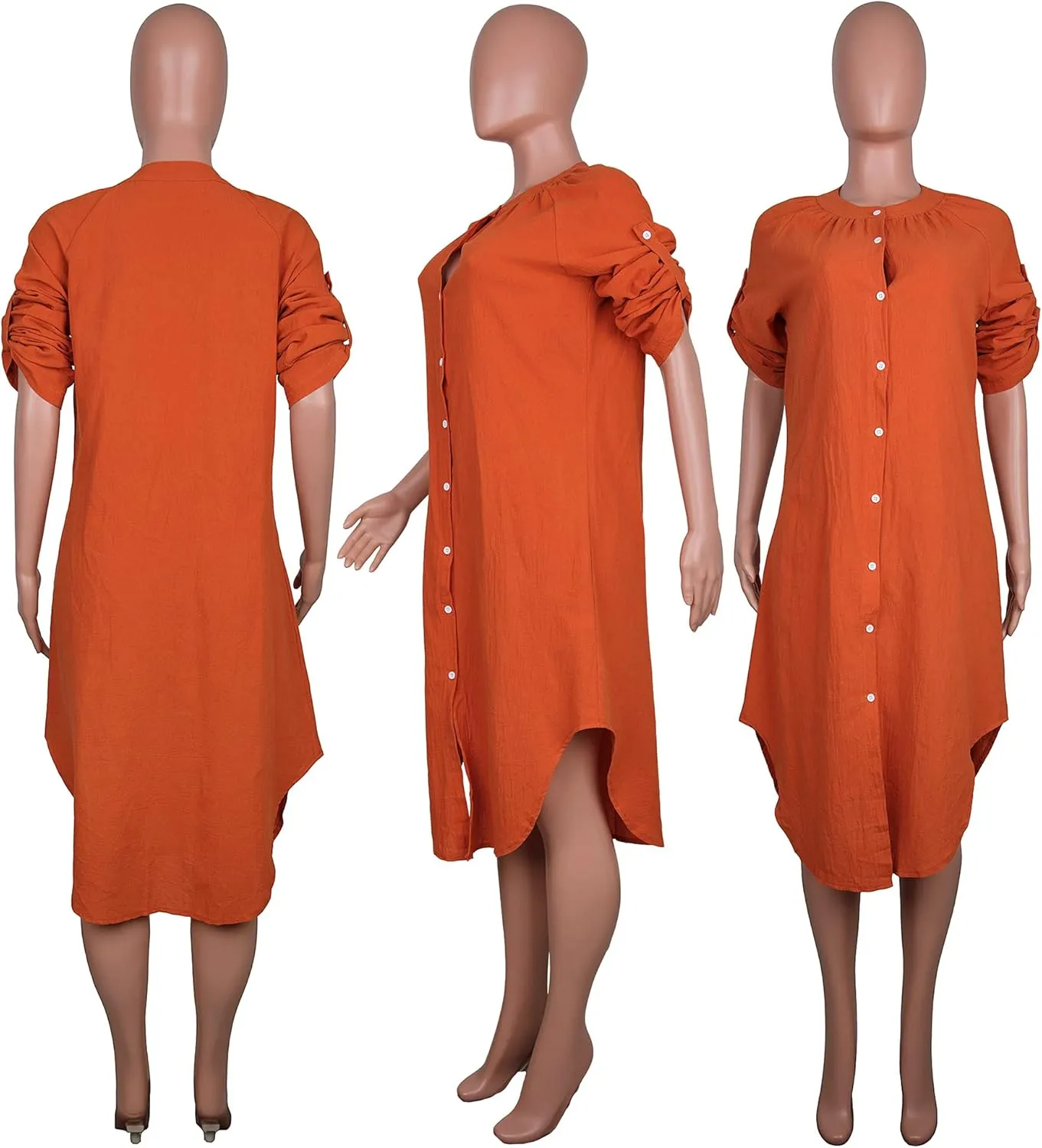 Womens Summer Button Down Rolled-Up Sleeve Loose Casual Side Split Shirt Dresses Swimsuit Cover Ups