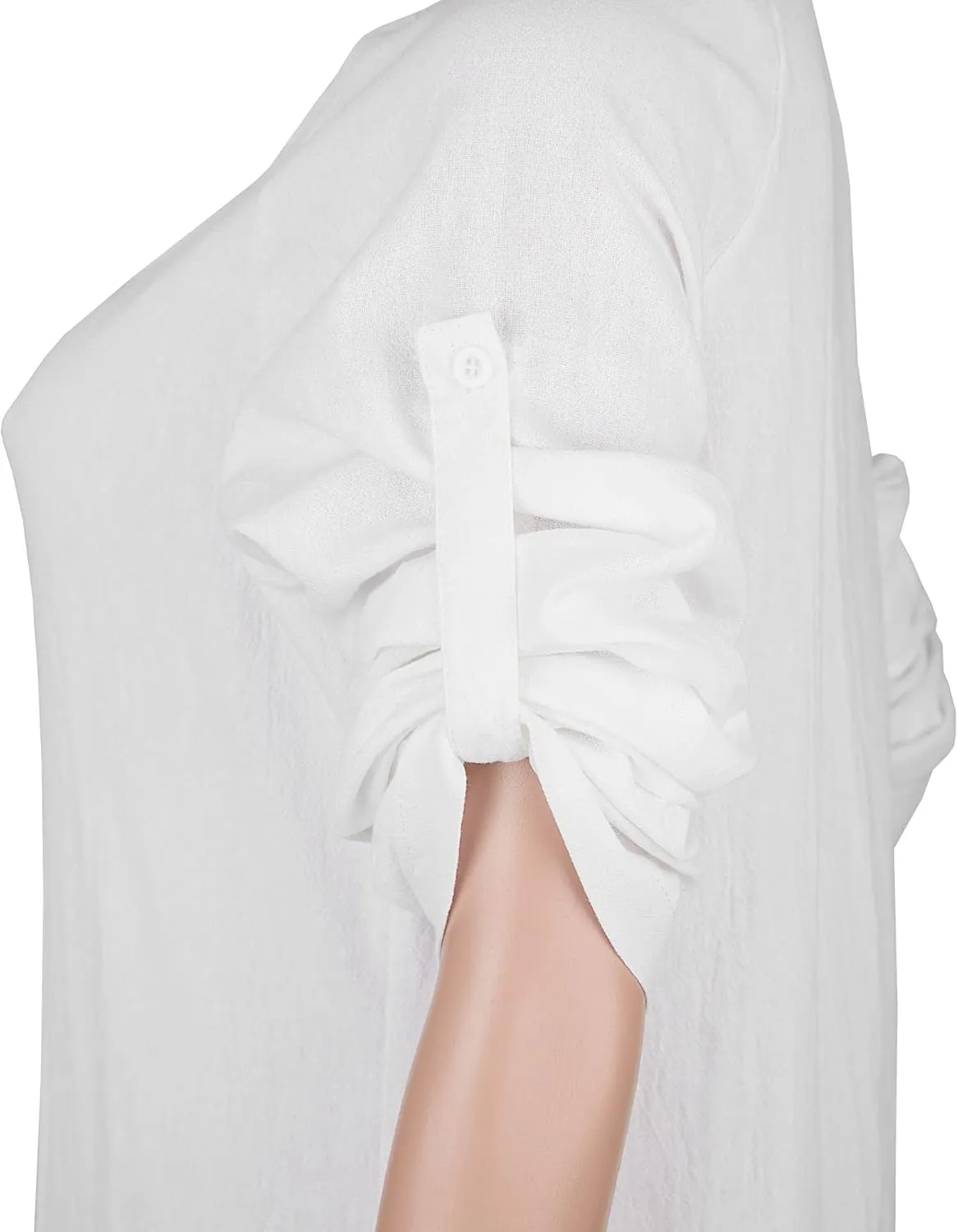 Womens Summer Button Down Rolled-Up Sleeve Loose Casual Side Split Shirt Dresses Swimsuit Cover Ups