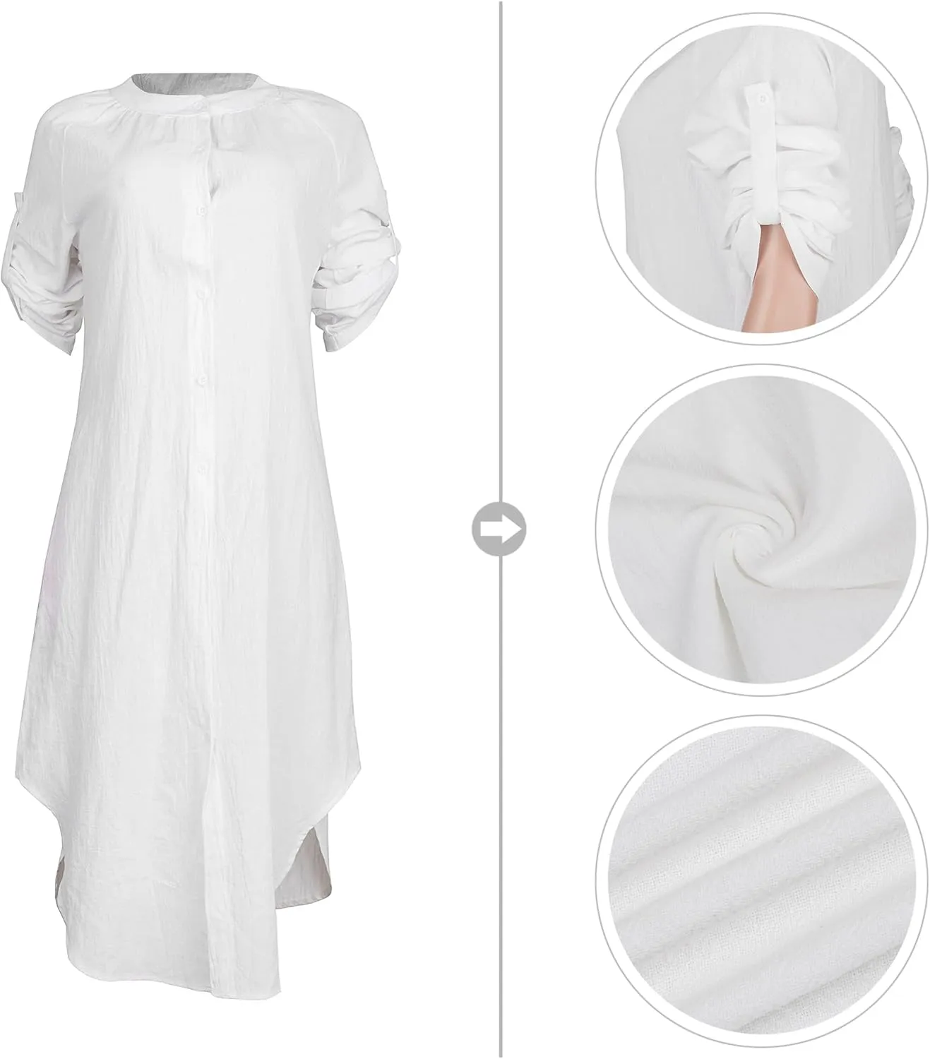 Womens Summer Button Down Rolled-Up Sleeve Loose Casual Side Split Shirt Dresses Swimsuit Cover Ups